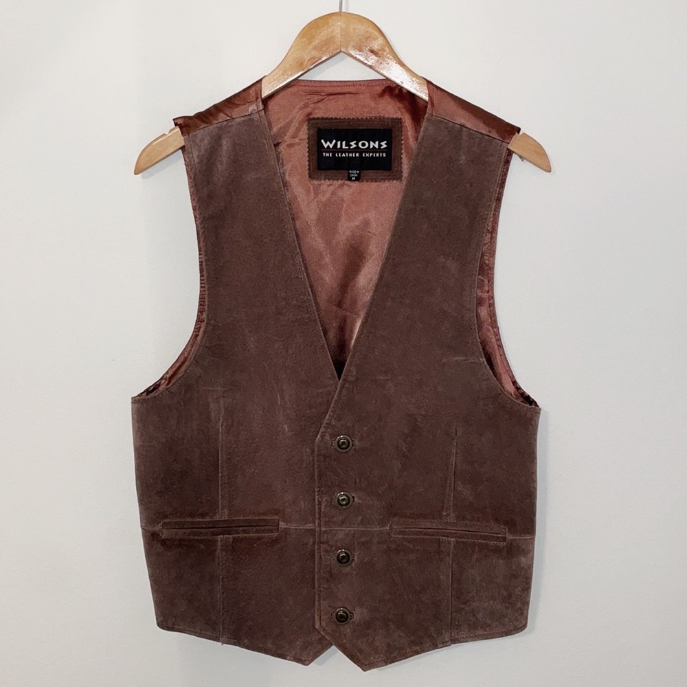 WILSONS LEATHER Brown Suede Vest Single Breasted Size Medium
